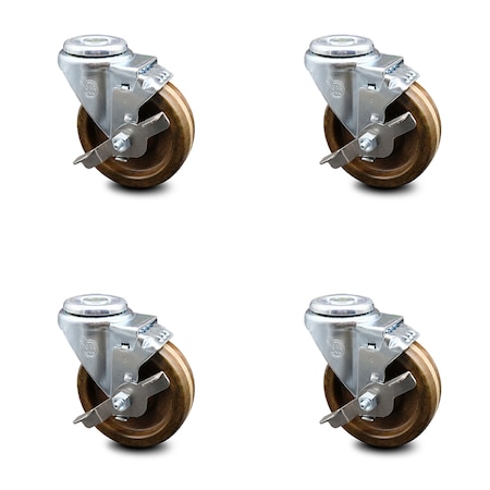 Service Caster 4 Inch High Temp Phenolic Wheel Swivel Bolt Hole Caster Set with Brake SCC SCC-BH20S414-PHRHT-TLB-4
